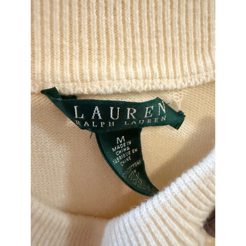 Lauren Ralph Lauren Women Cream Buckle Neck Knit Sweater Medium little stain - Picture 3 of 4